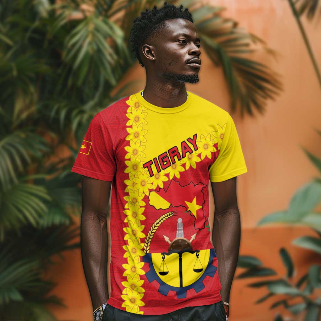 Tigray Ethiopia T shirt Tigray Seal With Flag Map - African Pattern