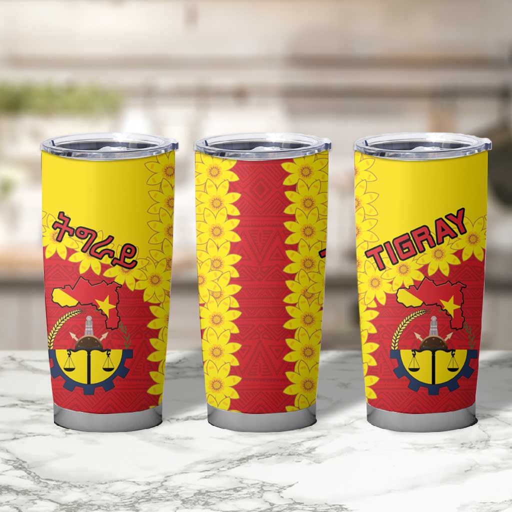 Tigray Ethiopia Tumbler Cup Tigray Seal With Flag Map - African Pattern
