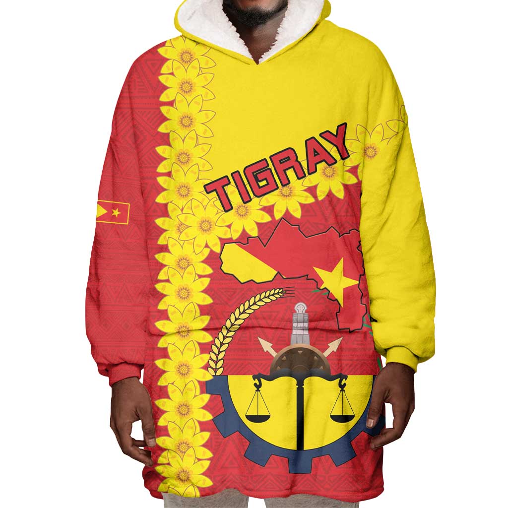 Tigray Ethiopia Wearable Blanket Hoodie Tigray Seal With Flag Map - African Pattern