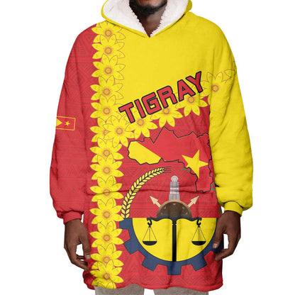 Tigray Ethiopia Wearable Blanket Hoodie Tigray Seal With Flag Map - African Pattern
