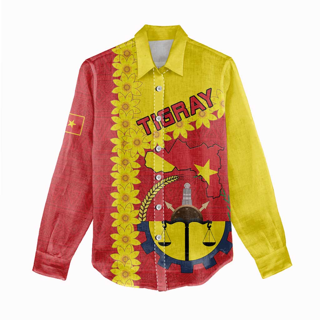 Tigray Ethiopia Women Casual Shirt Tigray Seal With Flag Map - African Pattern LT15