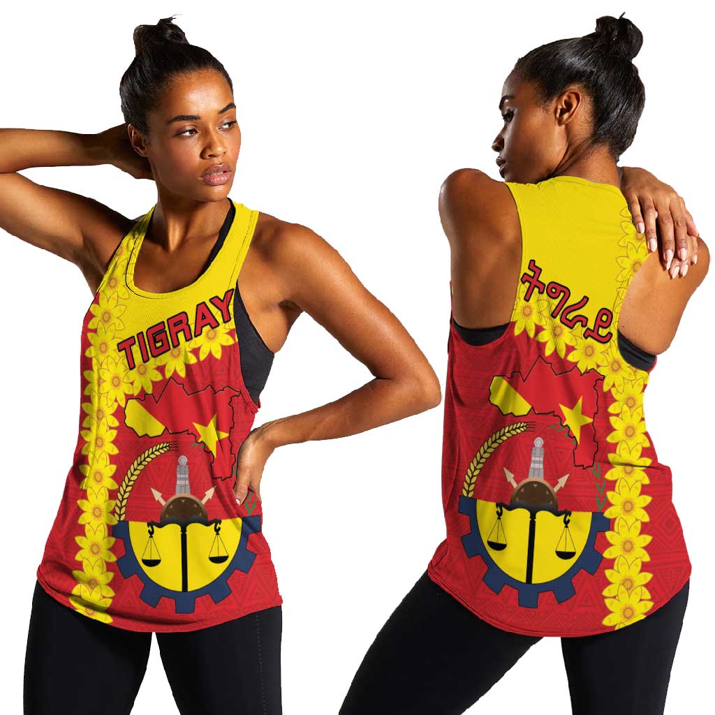 Tigray Ethiopia Women Racerback Tank Tigray Seal With Flag Map - African Pattern