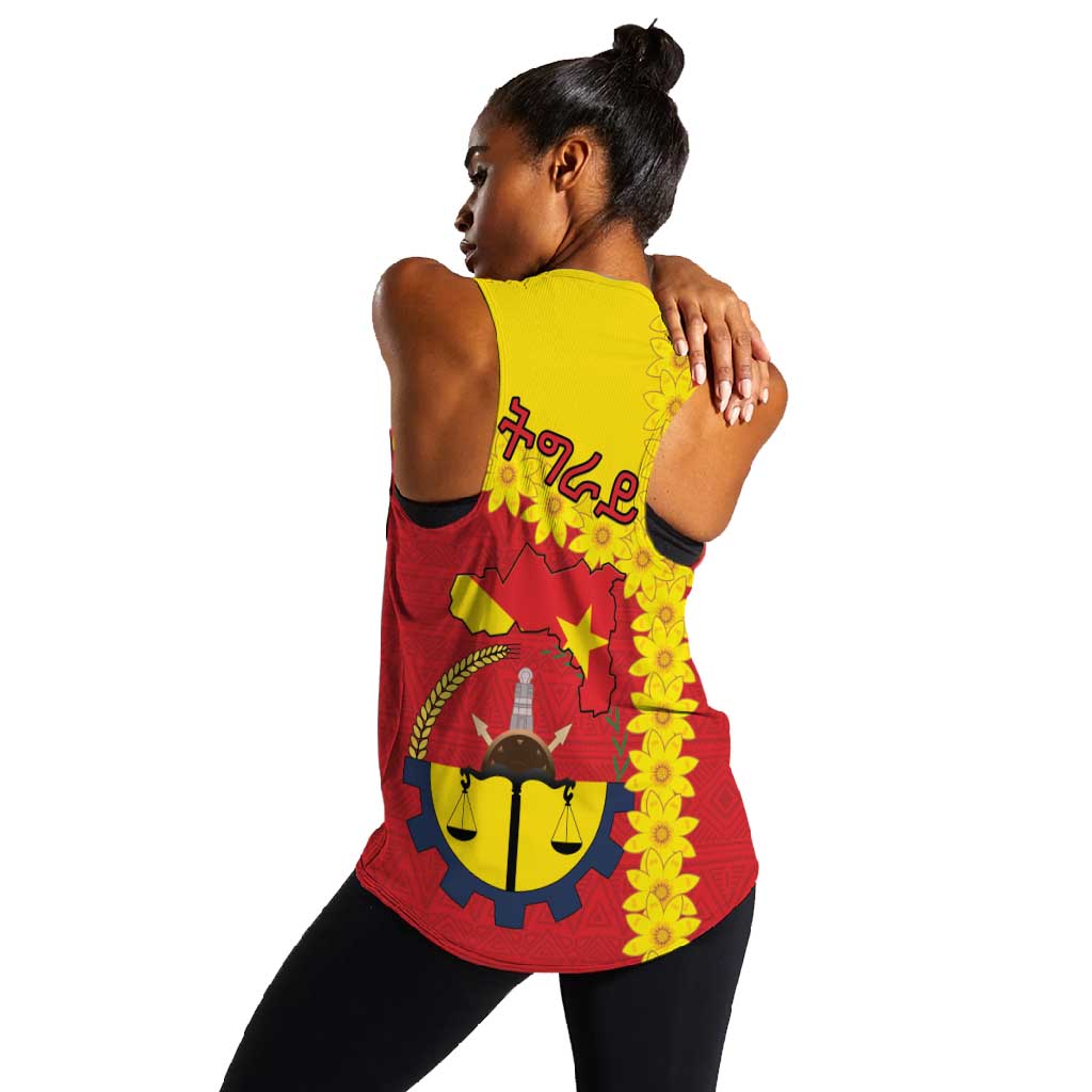 Tigray Ethiopia Women Racerback Tank Tigray Seal With Flag Map - African Pattern