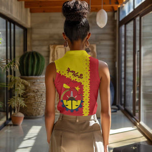 Tigray Ethiopia Women Sleeveless Polo Shirt Tigray Seal With Flag Map - African Pattern