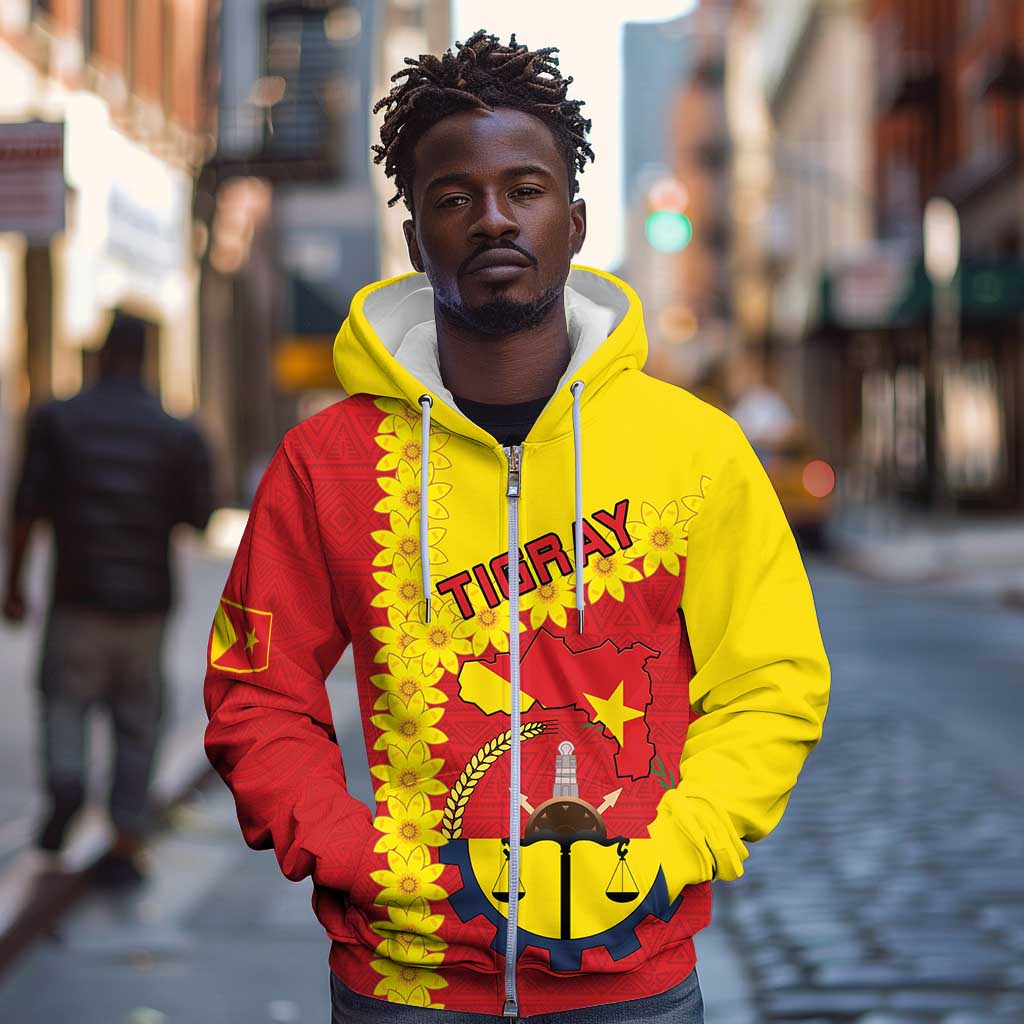 Tigray Ethiopia Zip Hoodie Tigray Seal With Flag Map - African Pattern