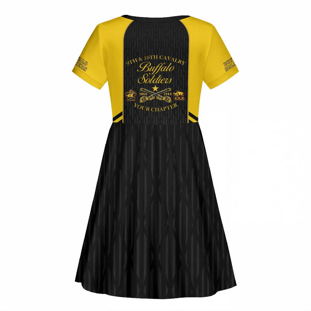 Personalized Buffalo Soldiers Kid Short Sleeve Dress 9th & 10th Cavalry Regiment