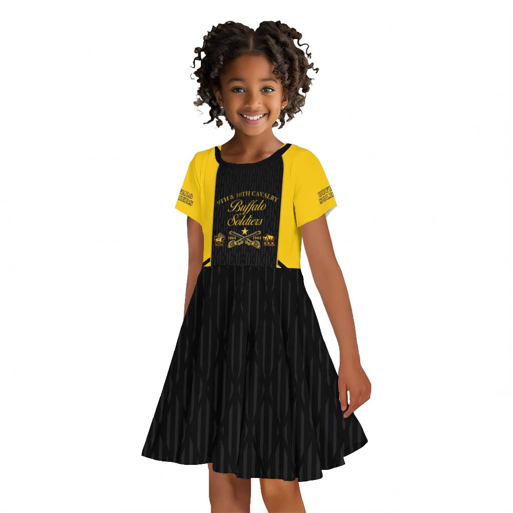 Personalized Buffalo Soldiers Kid Short Sleeve Dress 9th & 10th Cavalry Regiment