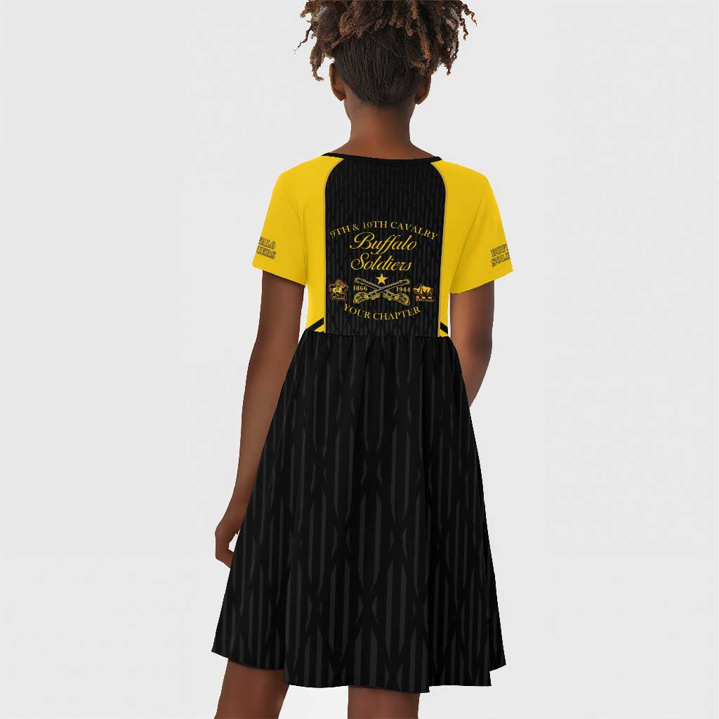 Personalized Buffalo Soldiers Kid Short Sleeve Dress 9th & 10th Cavalry Regiment