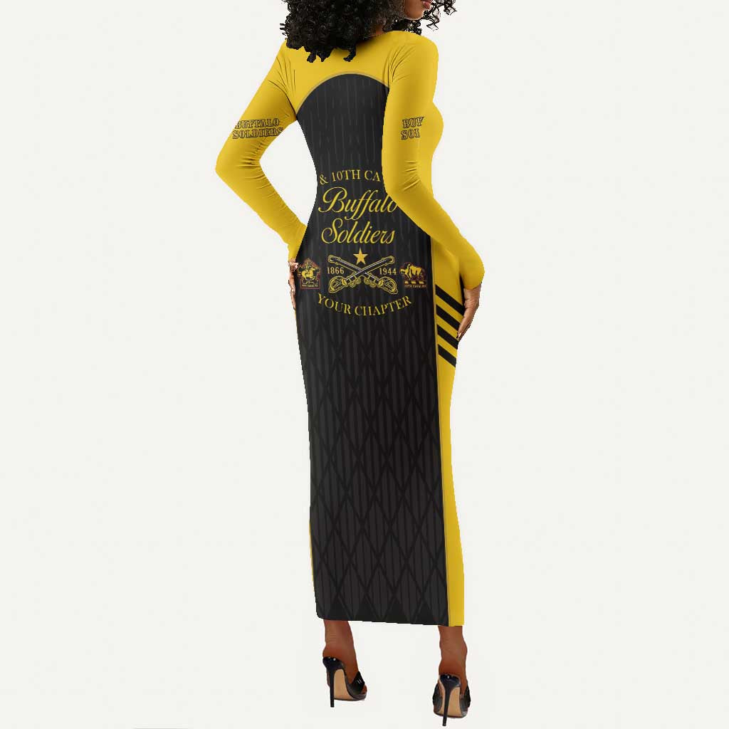 Personalized Buffalo Soldiers Long Sleeve Bodycon Dress 9th & 10th Cavalry Regiment