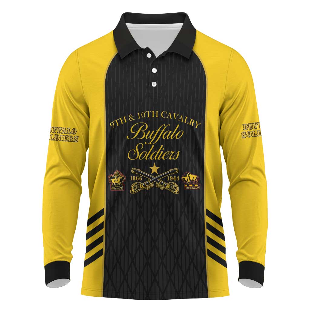 Personalized Buffalo Soldiers Long Sleeve Polo Shirt 9th & 10th Cavalry Regiment