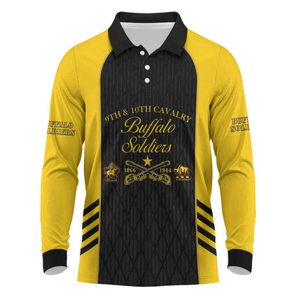 Personalized Buffalo Soldiers Long Sleeve Polo Shirt 9th & 10th Cavalry Regiment