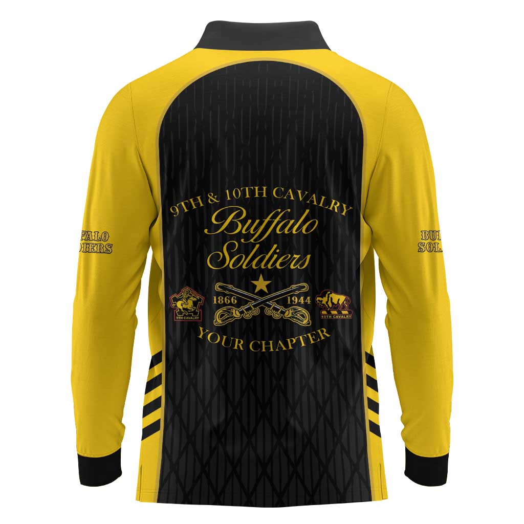 Personalized Buffalo Soldiers Long Sleeve Polo Shirt 9th & 10th Cavalry Regiment