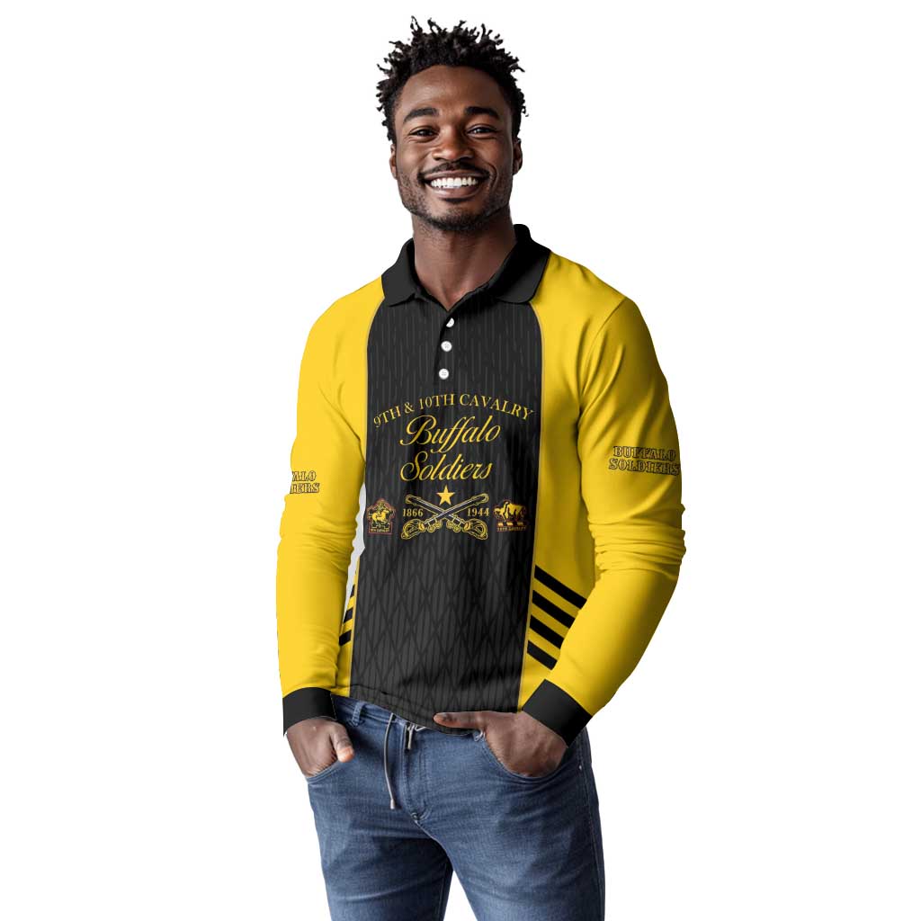 Personalized Buffalo Soldiers Long Sleeve Polo Shirt 9th & 10th Cavalry Regiment