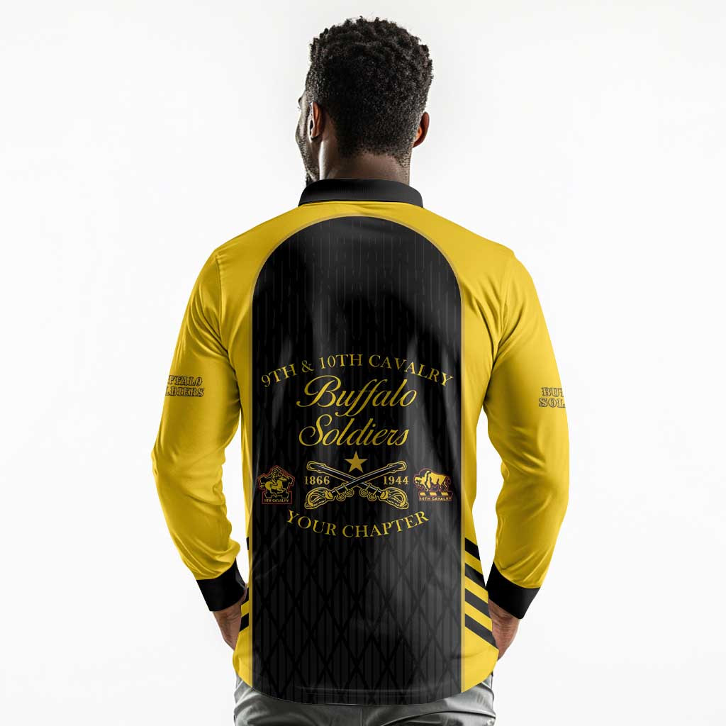 Personalized Buffalo Soldiers Long Sleeve Polo Shirt 9th & 10th Cavalry Regiment