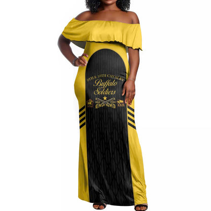 Personalized Buffalo Soldiers Off Shoulder Maxi Dress 9th & 10th Cavalry Regiment