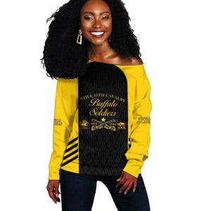 Personalized Buffalo Soldiers Off Shoulder Sweater 9th & 10th Cavalry Regiment