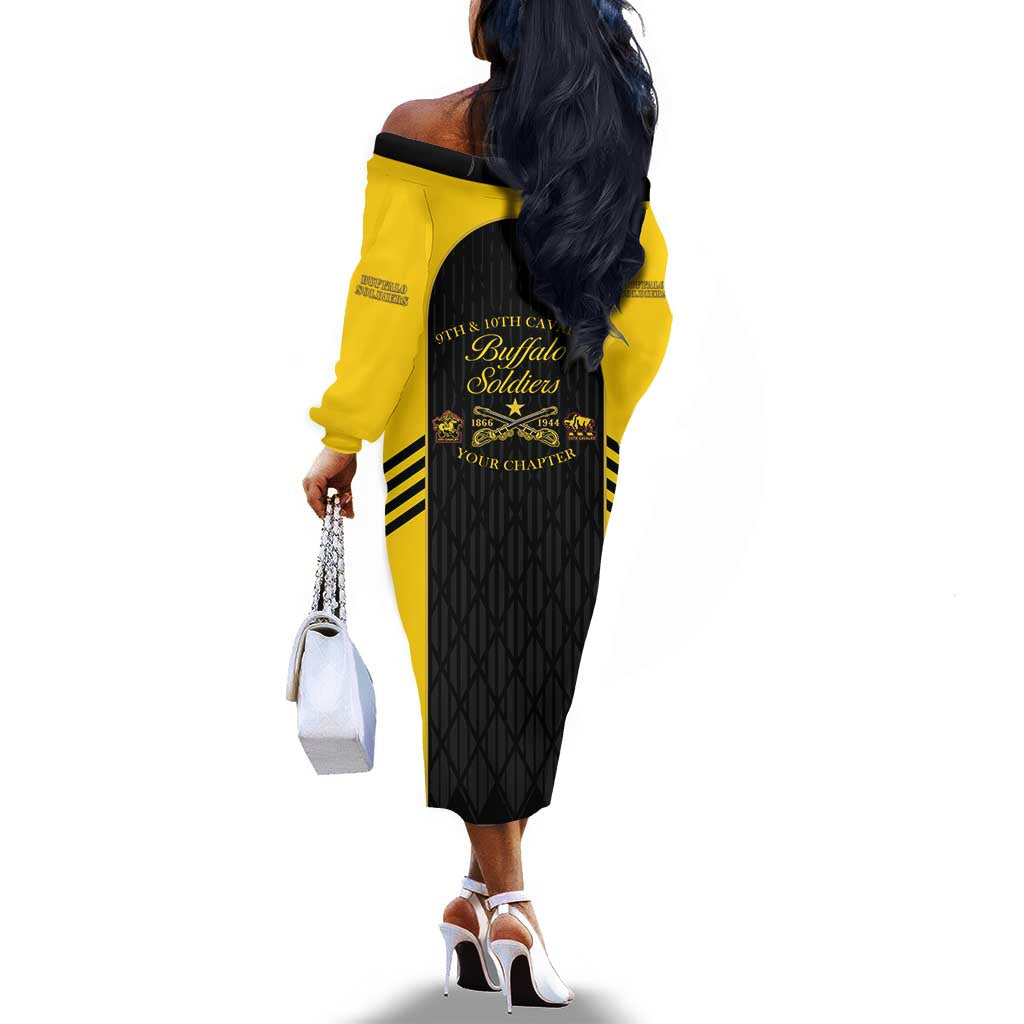 Personalized Buffalo Soldiers Off The Shoulder Long Sleeve Dress 9th & 10th Cavalry Regiment