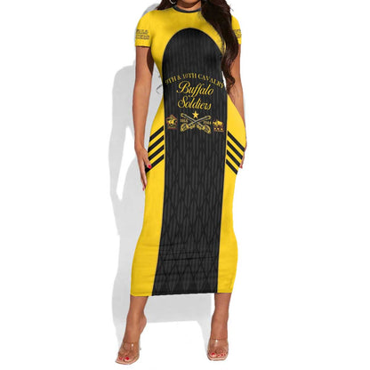 Personalized Buffalo Soldiers Short Sleeve Bodycon Dress 9th & 10th Cavalry Regiment