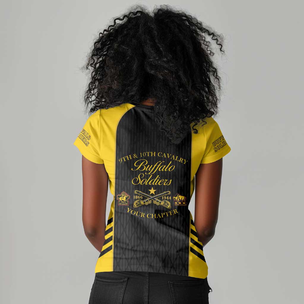 Personalized Buffalo Soldiers Women V-Neck T-Shirt 9th & 10th Cavalry Regiment