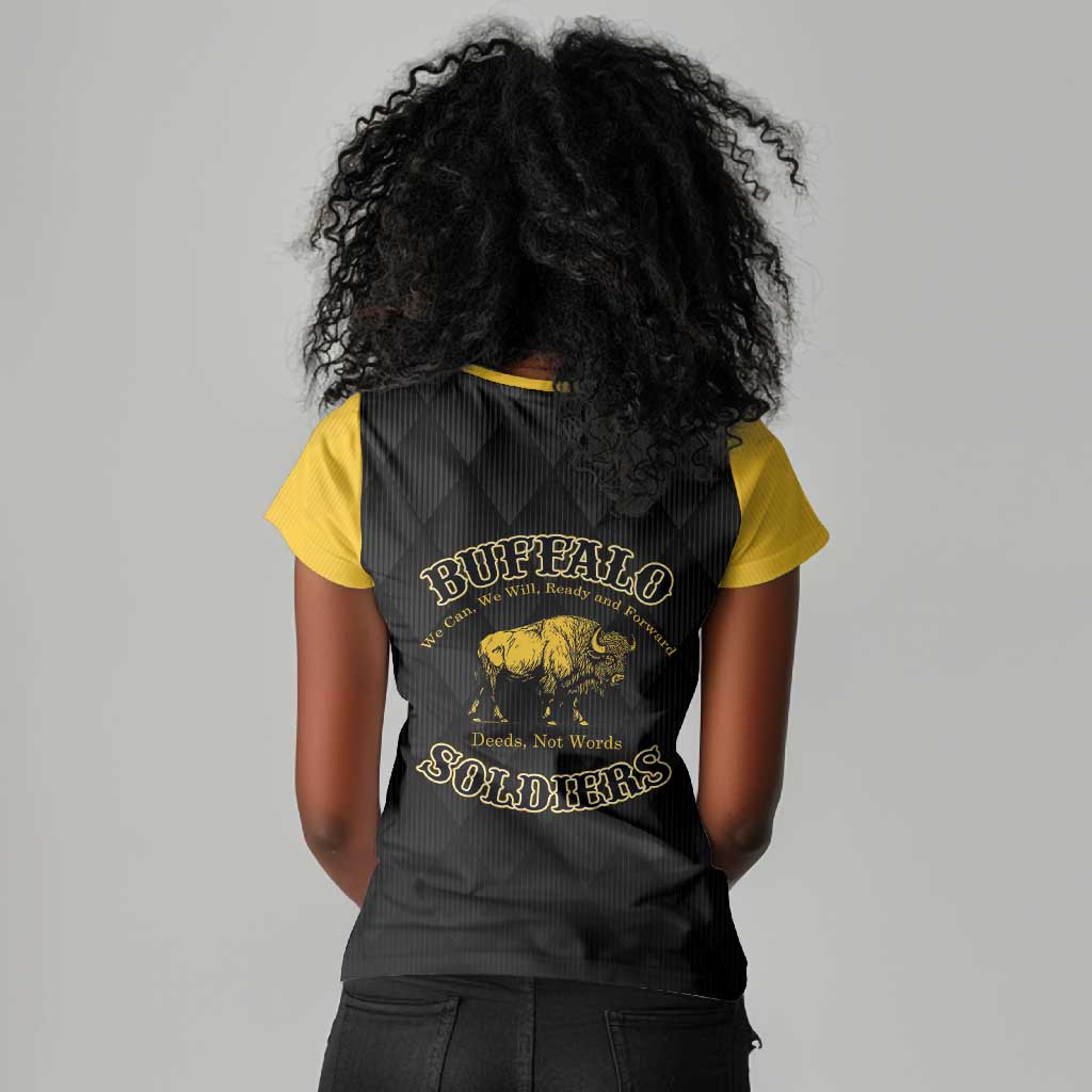 Personalized Buffalo Soldiers Women V-Neck T-Shirt We Can We Will Ready and Forward