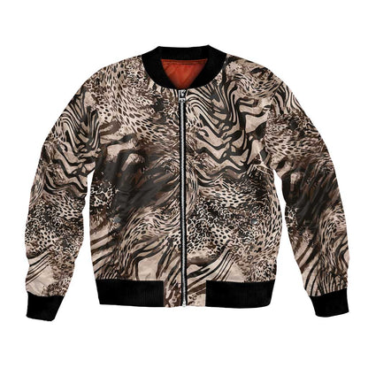 African Safari Zebra Leopard Swirl Pattern Bomber Jacket