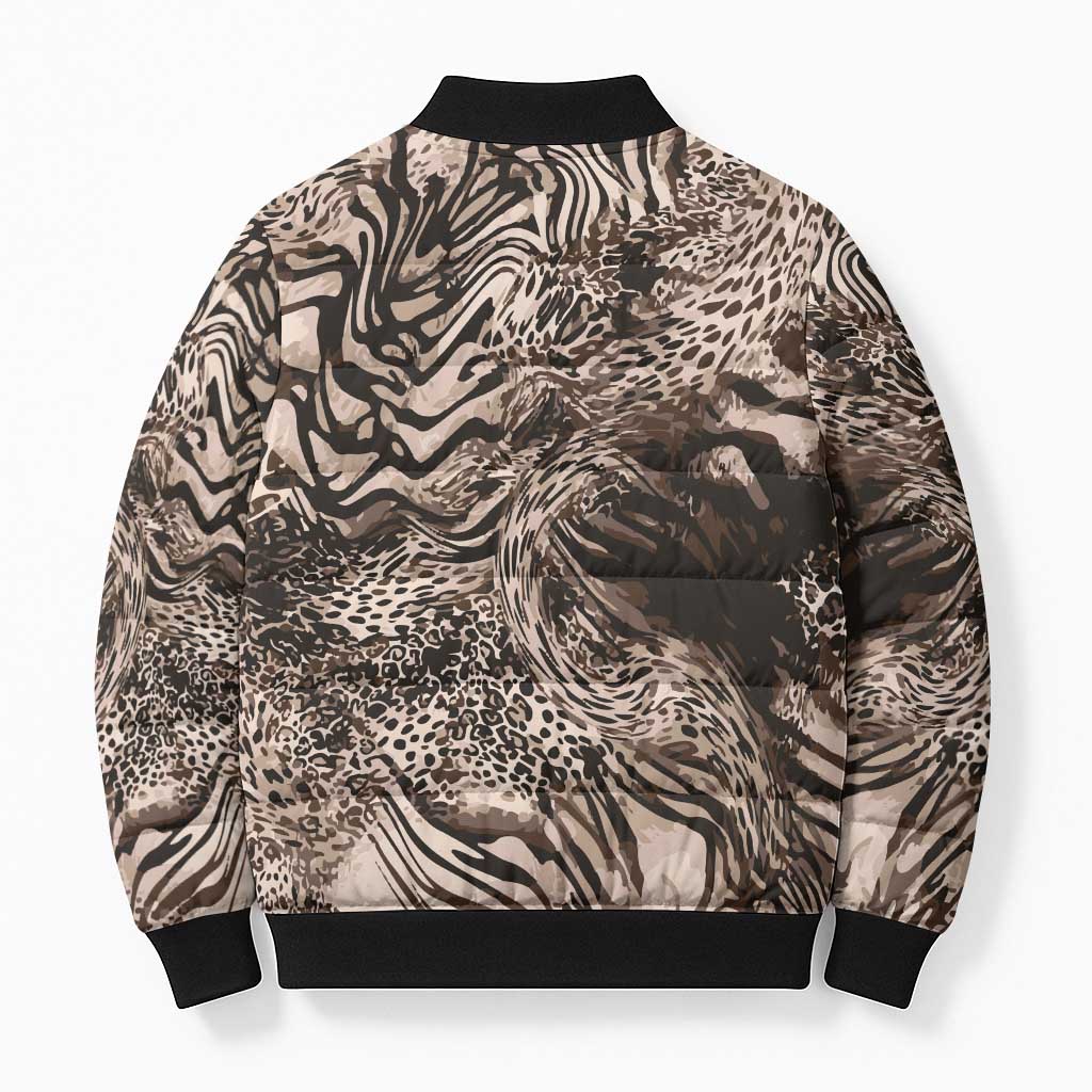 African Safari Zebra Leopard Swirl Pattern Bomber Puffer Jacket