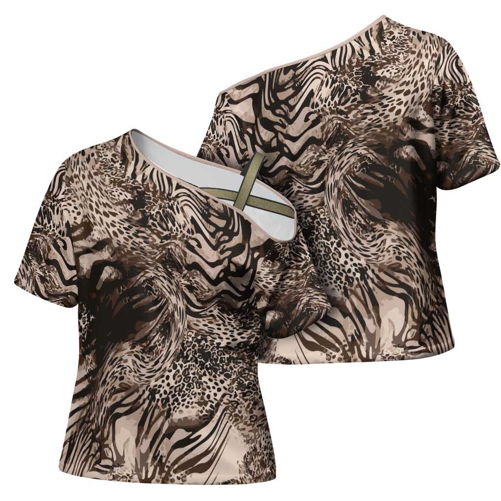 African Safari Zebra Leopard Swirl Pattern Cross Shoulder Shirt