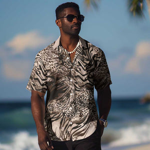 African Safari Zebra Leopard Swirl Pattern Hawaiian Shirt
