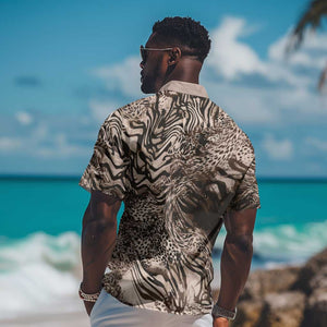 African Safari Zebra Leopard Swirl Pattern Hawaiian Shirt