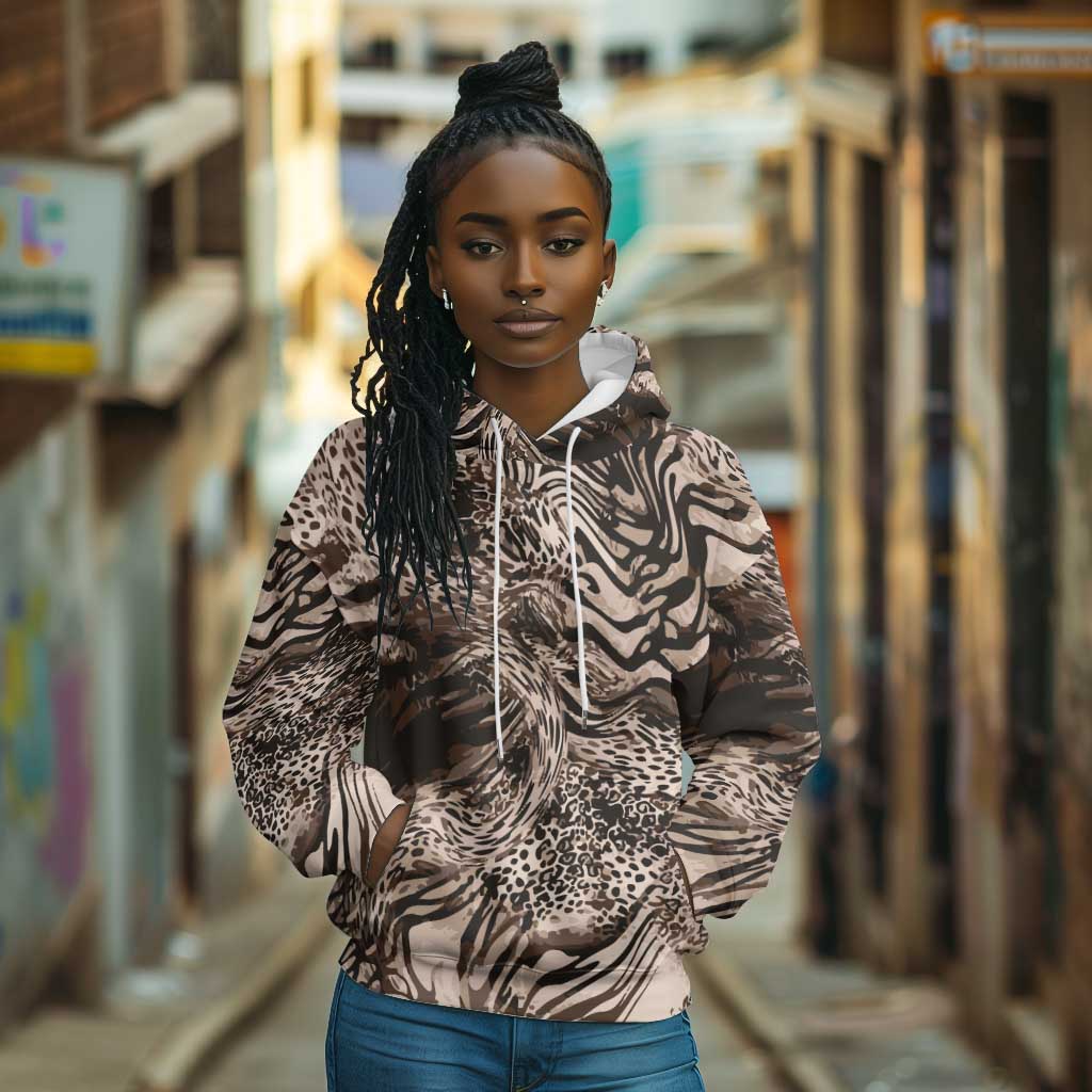 African Safari Zebra Leopard Swirl Pattern Hoodie