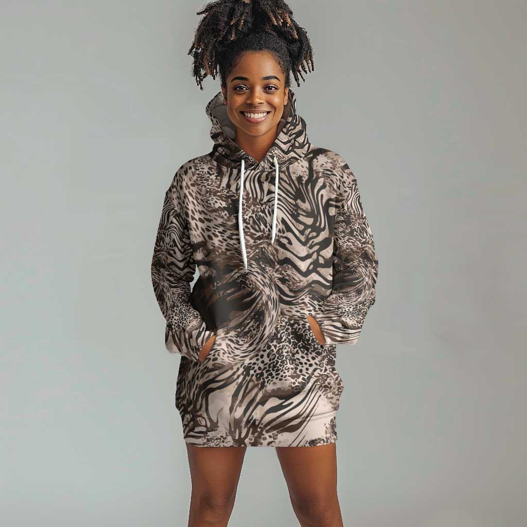 African Safari Zebra Leopard Swirl Pattern Hoodie Dress