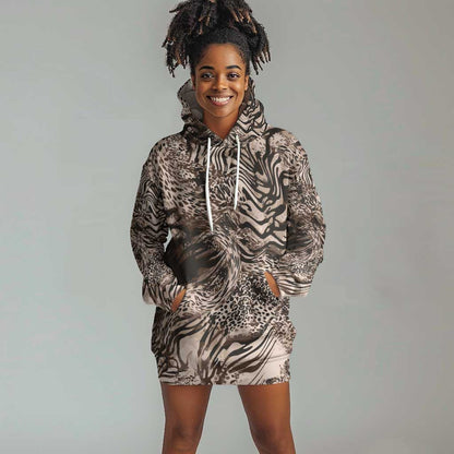 African Safari Zebra Leopard Swirl Pattern Hoodie Dress