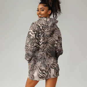 African Safari Zebra Leopard Swirl Pattern Hoodie Dress