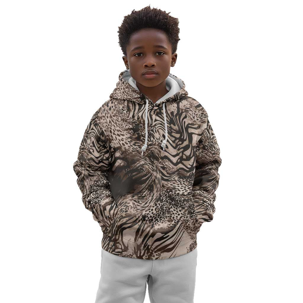 African Safari Zebra Leopard Swirl Pattern Kid Hoodie