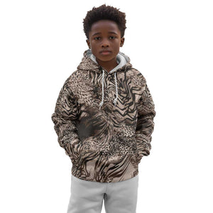 African Safari Zebra Leopard Swirl Pattern Kid Hoodie