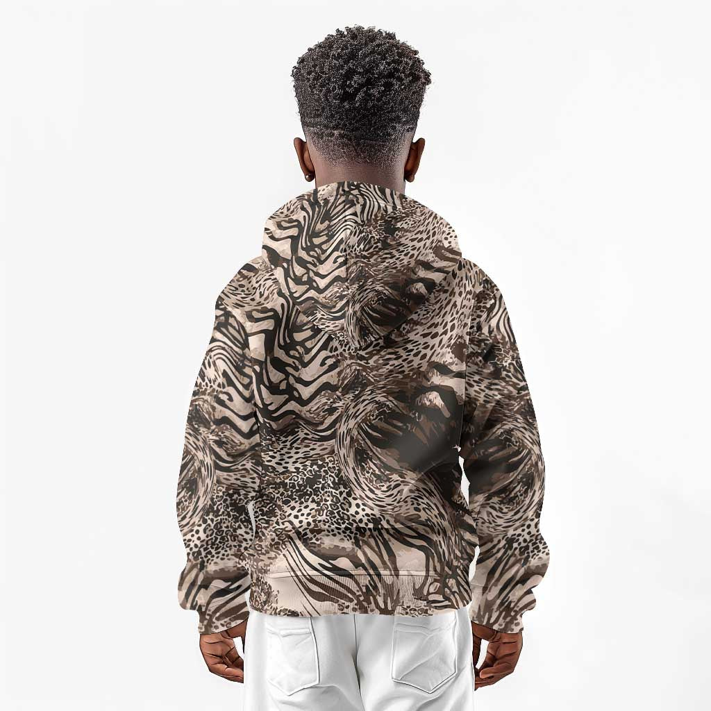 African Safari Zebra Leopard Swirl Pattern Kid Hoodie