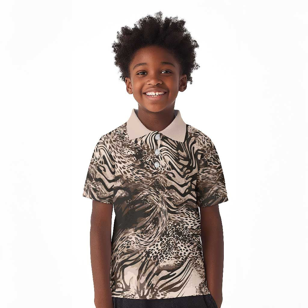 African Safari Zebra Leopard Swirl Pattern Kid Polo Shirt
