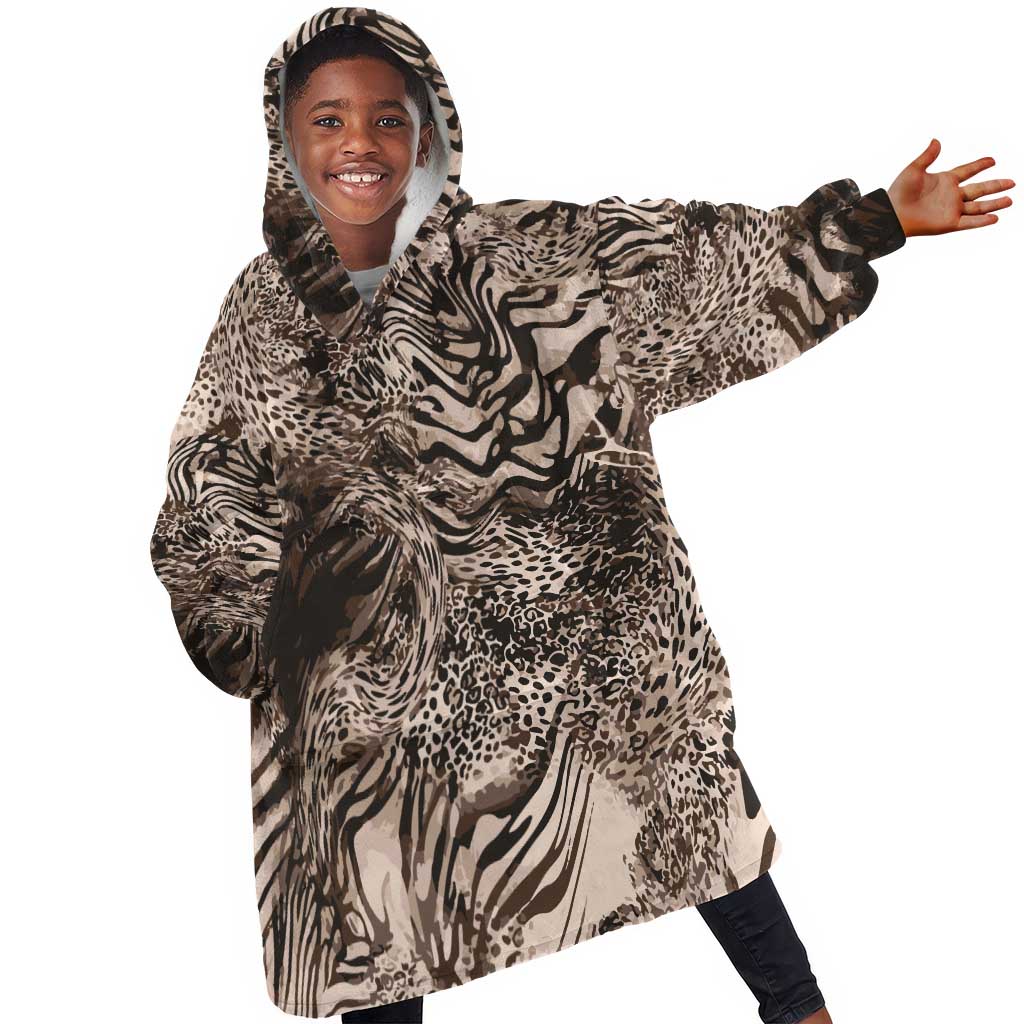 African Safari Zebra Leopard Swirl Pattern Kid Wearable Blanket Hoodie