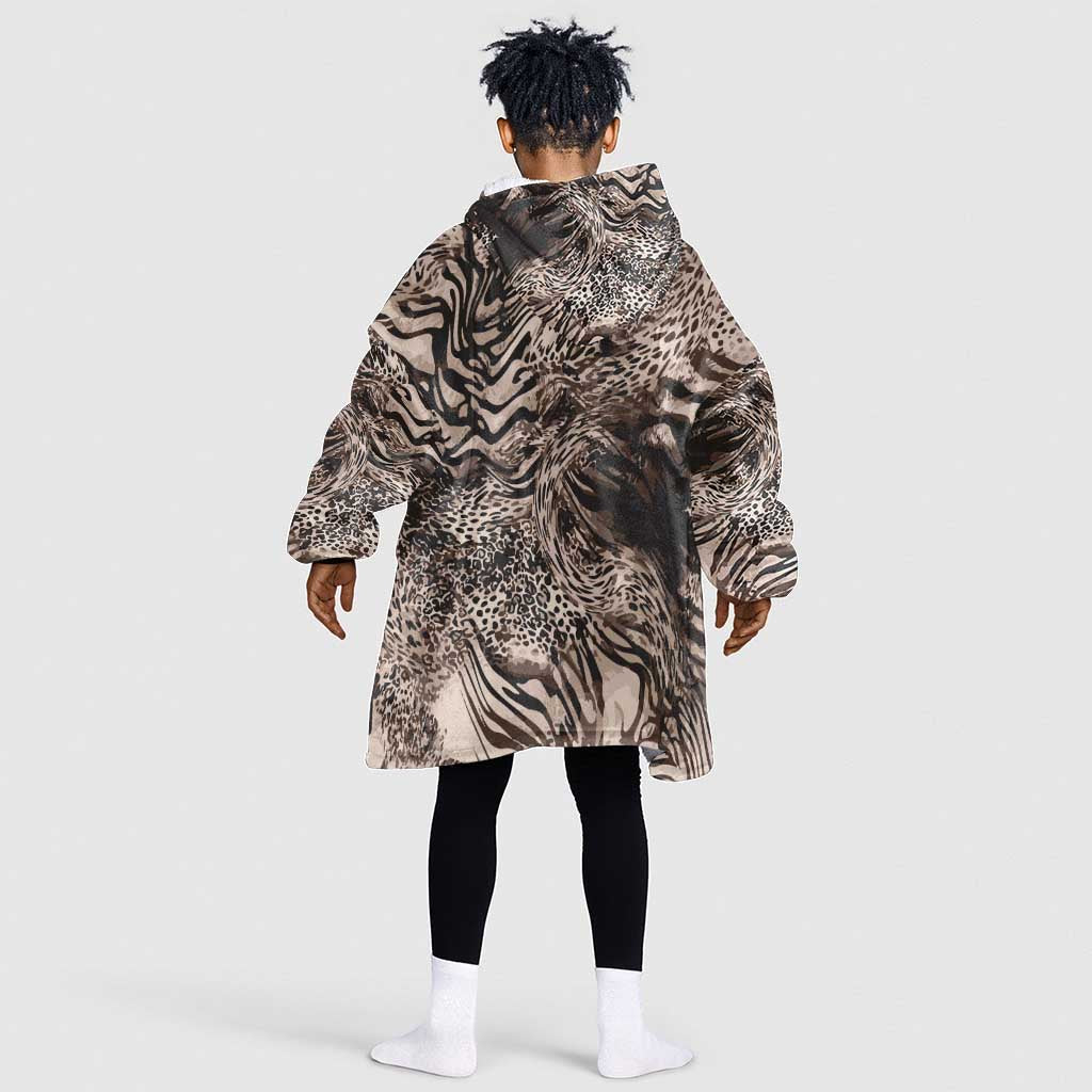 African Safari Zebra Leopard Swirl Pattern Kid Wearable Blanket Hoodie