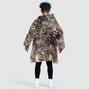 African Safari Zebra Leopard Swirl Pattern Kid Wearable Blanket Hoodie