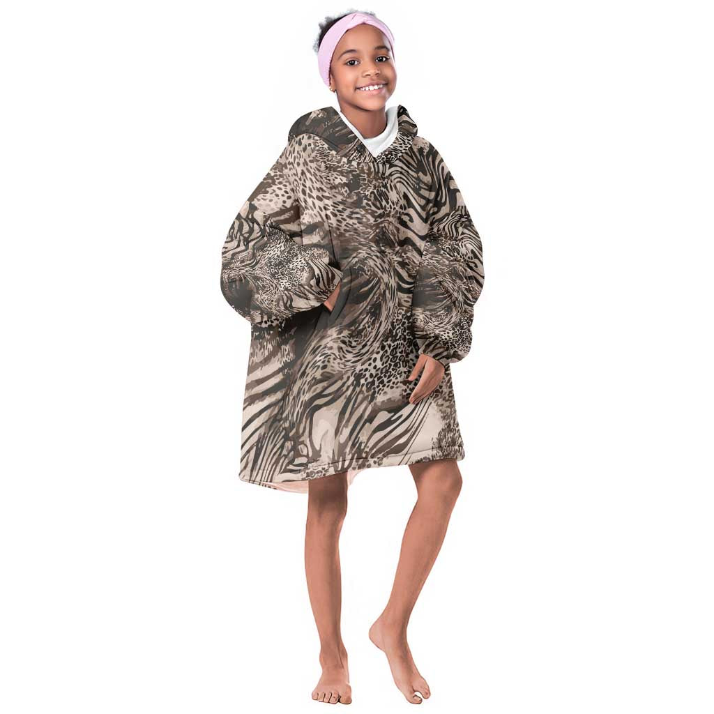 African Safari Zebra Leopard Swirl Pattern Kid Wearable Blanket Hoodie