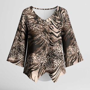 African Safari Zebra Leopard Swirl Pattern Kimono Sleeve Blouse