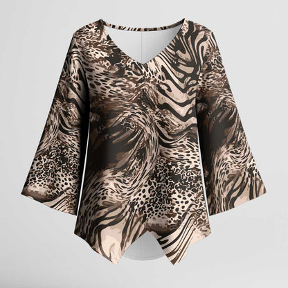 African Safari Zebra Leopard Swirl Pattern Kimono Sleeve Blouse