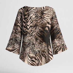African Safari Zebra Leopard Swirl Pattern Kimono Sleeve Blouse