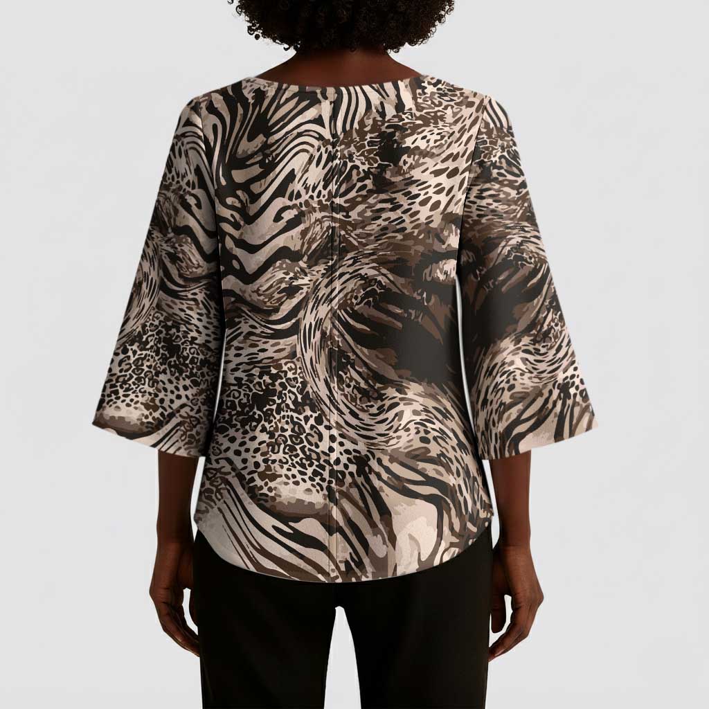 African Safari Zebra Leopard Swirl Pattern Kimono Sleeve Blouse