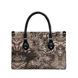 African Safari Zebra Leopard Swirl Pattern Leather Bag