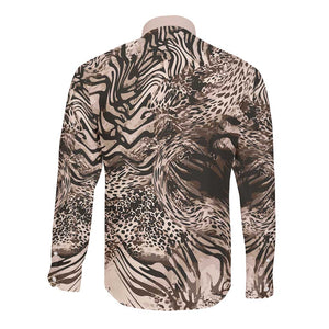 African Safari Zebra Leopard Swirl Pattern Long Sleeve Button Shirt