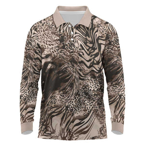 African Safari Zebra Leopard Swirl Pattern Long Sleeve Polo Shirt