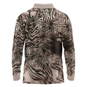 African Safari Zebra Leopard Swirl Pattern Long Sleeve Polo Shirt