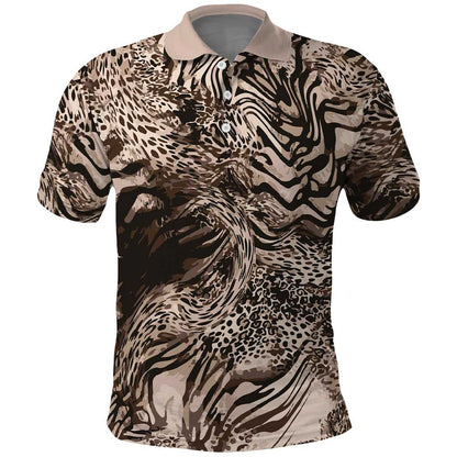 African Safari Zebra Leopard Swirl Pattern Polo Shirt